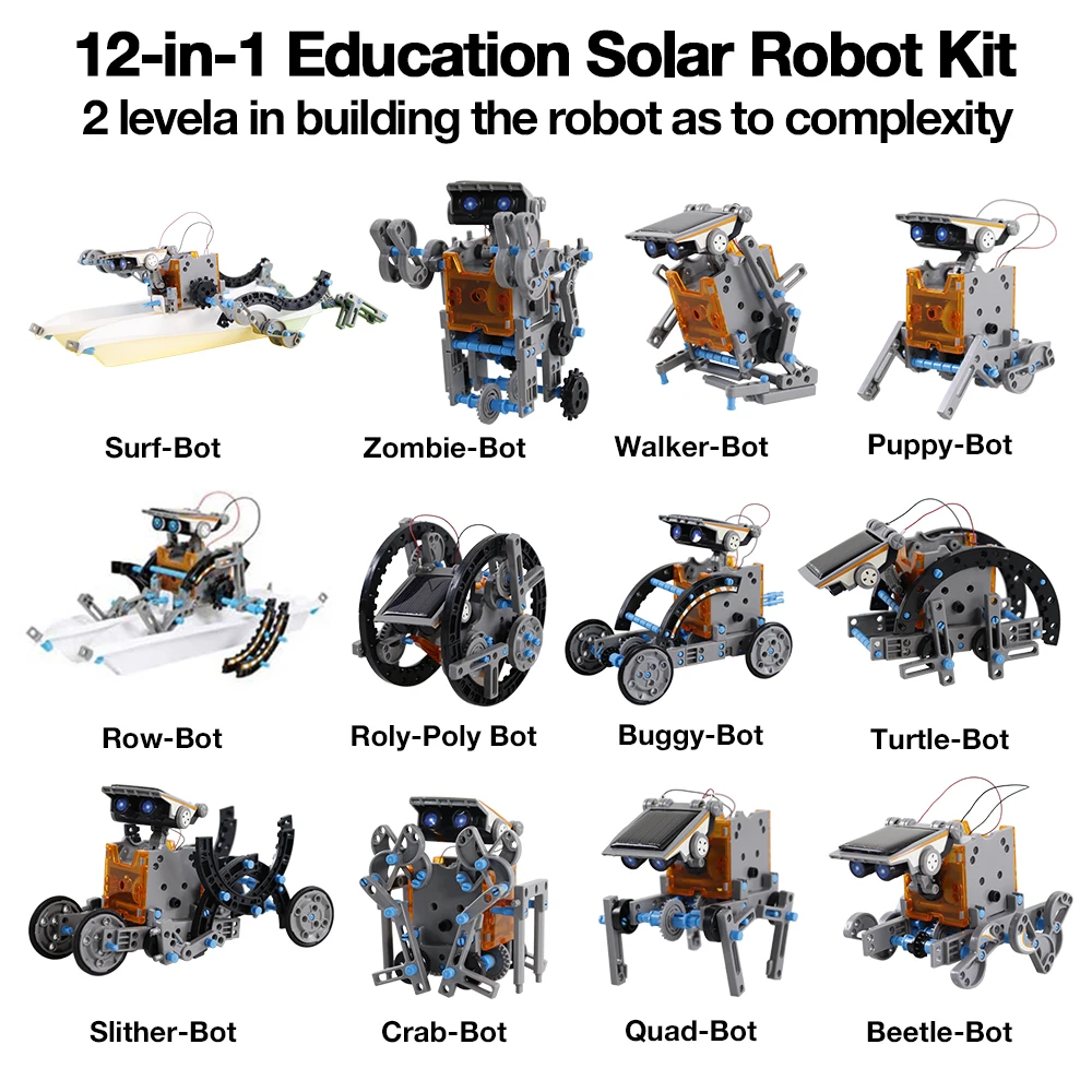 12 in 1 educational solar robot kit 190 pieces motor and gear DIY assembly block children's toy | Игрушки и хобби