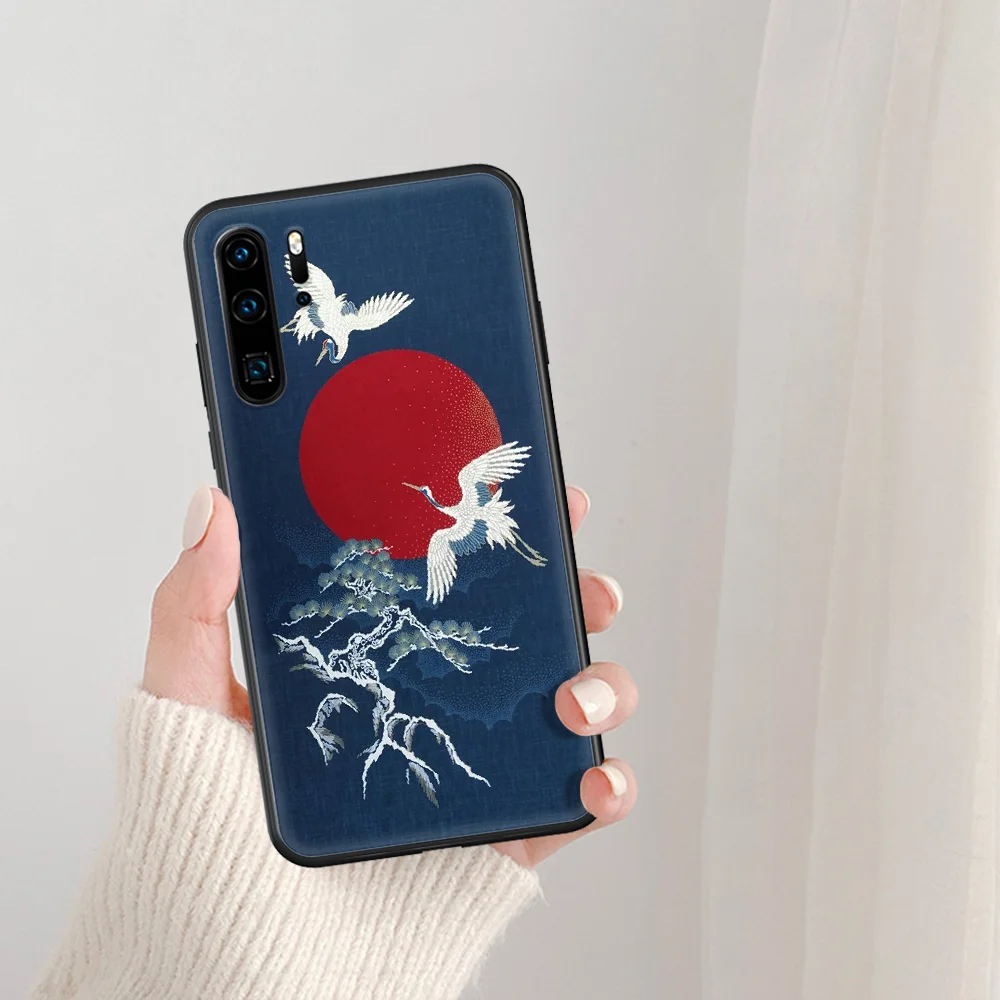 

Japanese style Art Japan Phone Case For Huawei P Mate Smart 10 20 30 40 Lite Z 2019 Pro black Hoesjes Luxury Etui Trend Shell