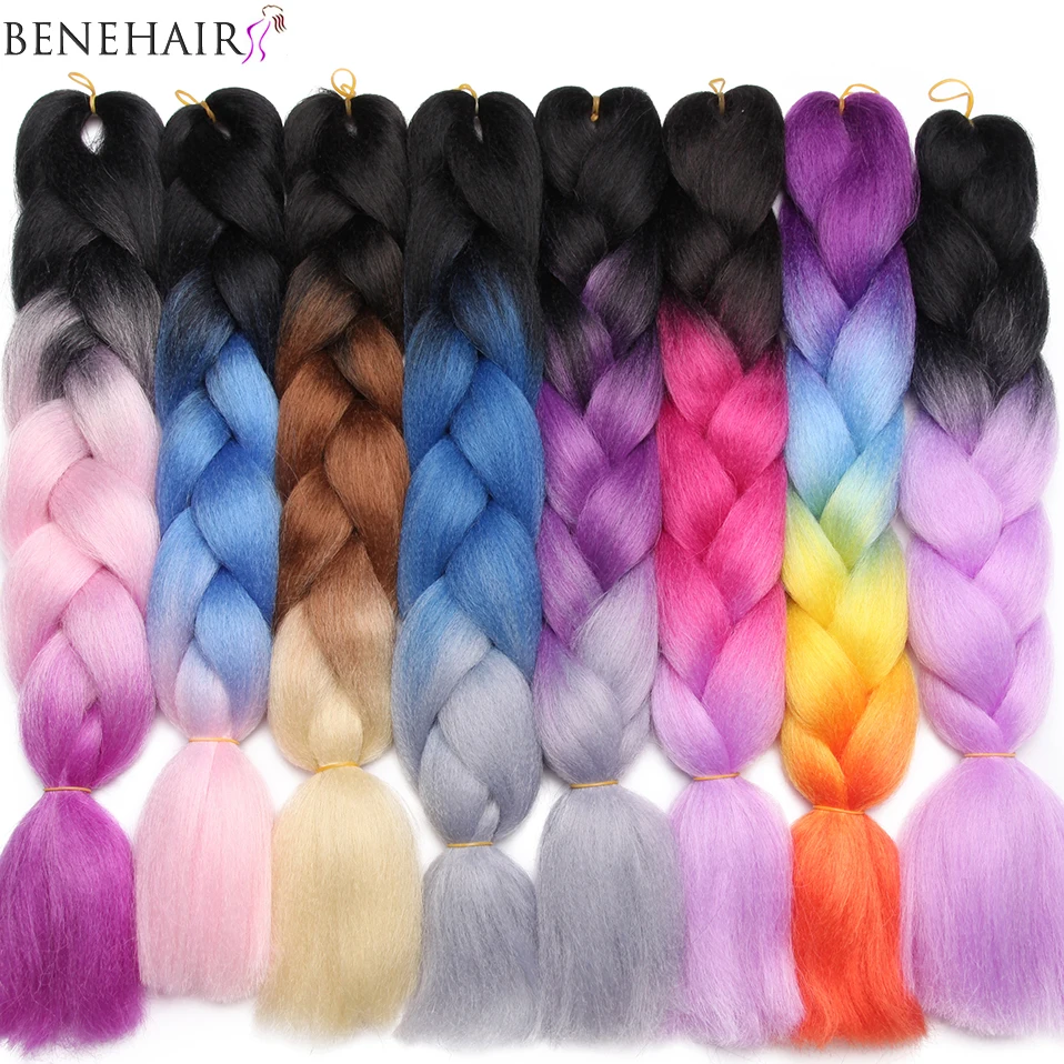 Benahair, 24 дюйма, огромные косички, длинные, Омбре, Джамбо, синтетические косички, вязанные волосы, розовый, фиолетовый, синий, красный, наращивание волос, африканские для женщин