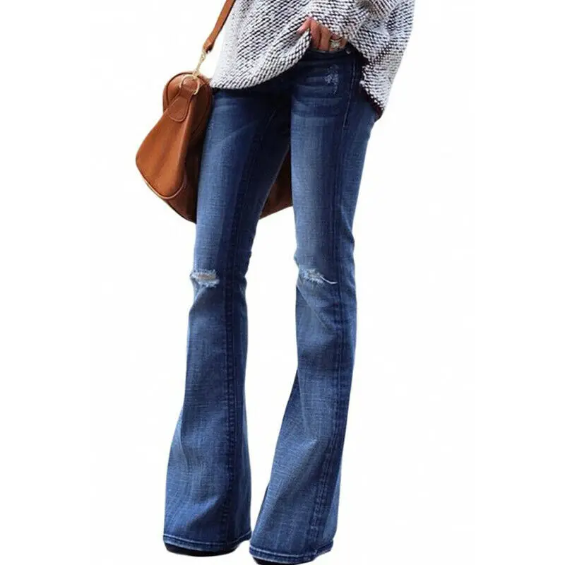 

Women High Waist Denim Pants Flared Jeans Comfy Casual Retro Skinny Trousers