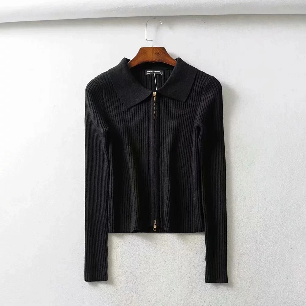 Весенний кардиган на молнии белого и черного цвета женские топы с длинным