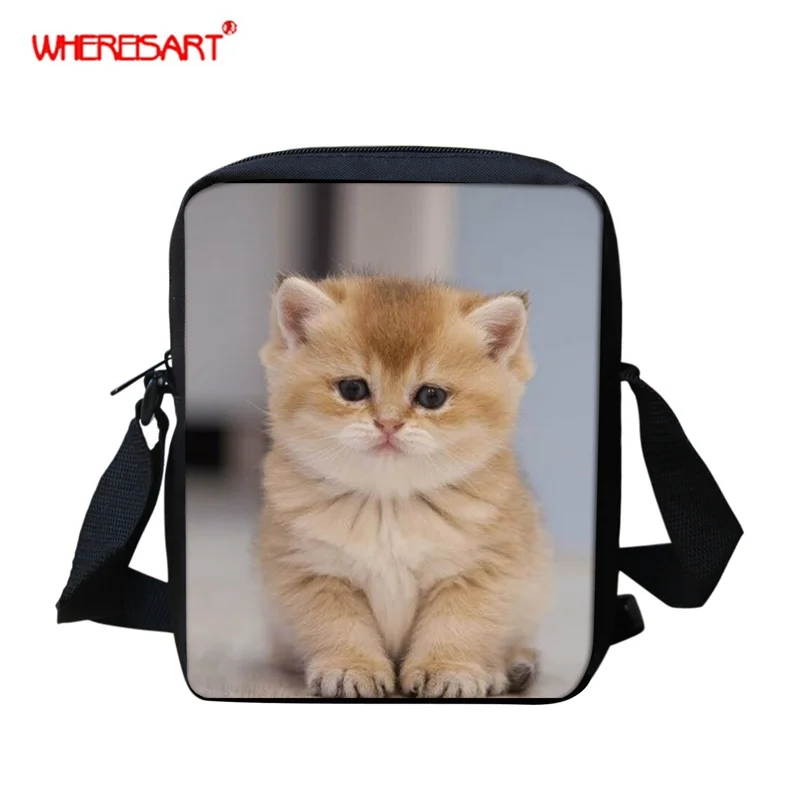 

WHEREISART Women Messenger Bag 3D Cat Printing Fashion Canvas Ladies Small Travel Bag Vintage Crossbody Bags Sac bandouliere