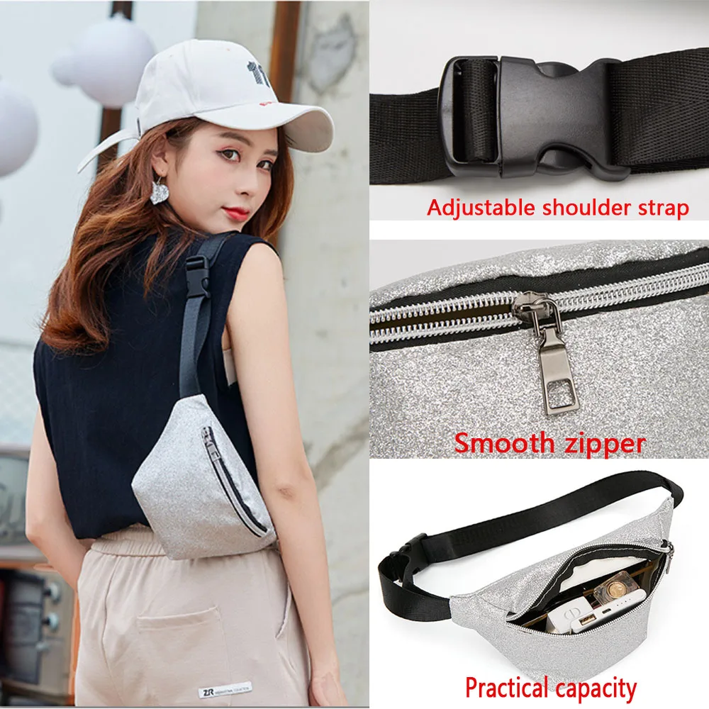 

2020 Brand New Women Girls Sequins Waist Bags Ladies Fashion Belt Bag Fanny Packs Pu Leather Waist Packs Pouch Travel Chest Bags