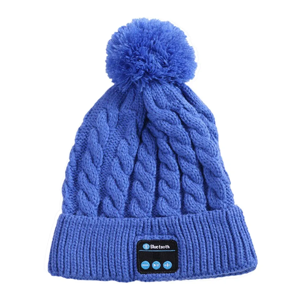 Blue Feitong, зимние шапки для взрослых, для женщин, шапка бини, беспроводная, Bluetooth, Смарт, шапка, гарнитура, наушники, динамик, печать, шапка женска - Цвет: Blue