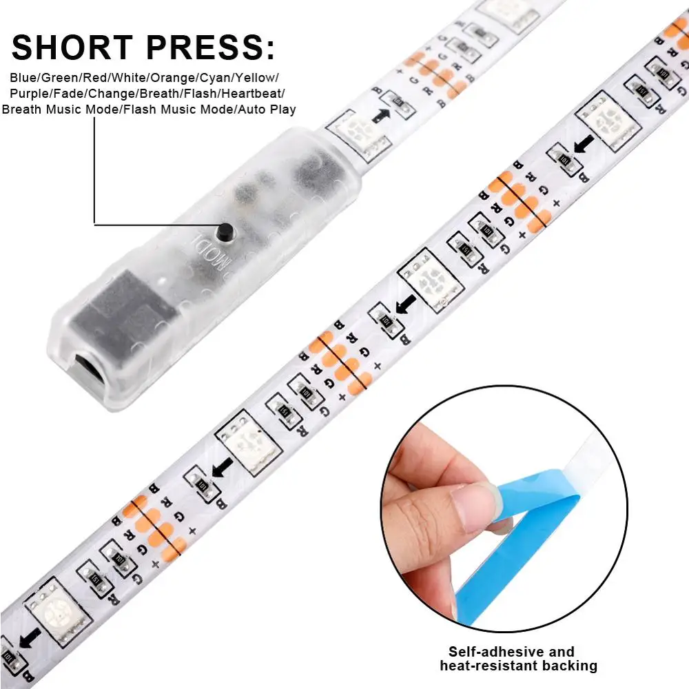 

5V Music LED Strip Light USB Powered RGB Multi Color TV Backlight Lighting Voice control light strip with Remote Control