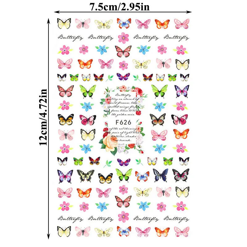 

3D Laser Butterfly Nail Stickers Gradient Colorful Butterfly Rose Hydrangea Nail Sliders Decal For Manicure DIY Nail Decoration