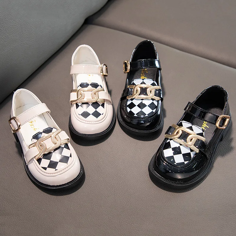 

Kids Shoes Girls Shoes PU Leather Girls Dress Shoes Checkerboard British Style Princess Shoes Flats Girls