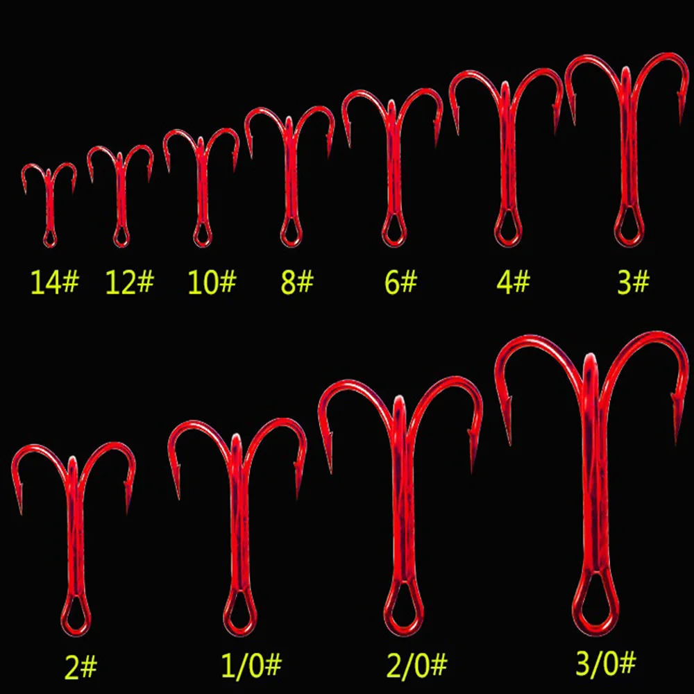 10 шт./лот тройной Якорный крючок из красного никеля рыболовные снасти 3/0 14 # острые