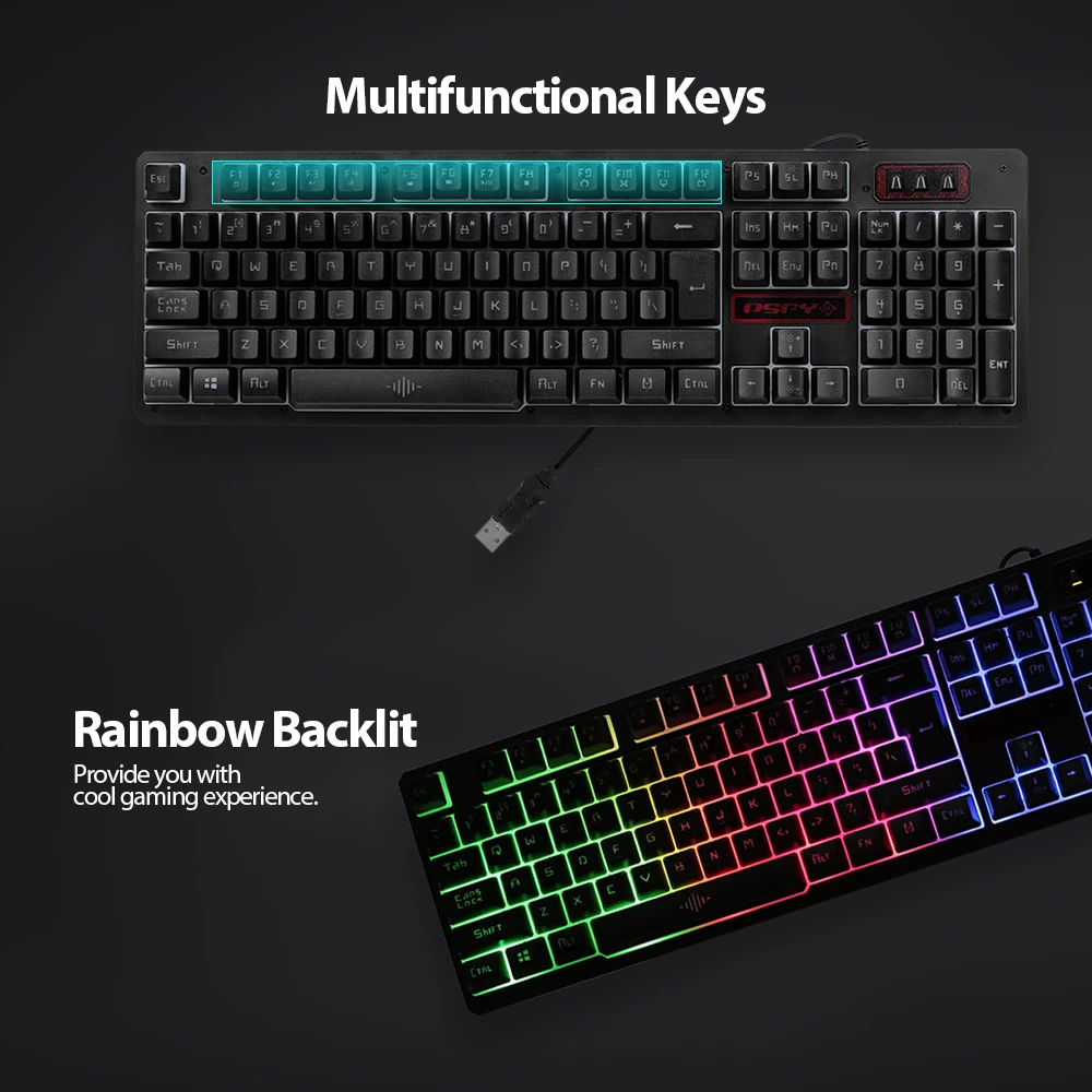 

Arealer USB Wired Gaming Keyboard and Mouse Combo Waterproof Rainbow Backlit 2000DPI for Home Office