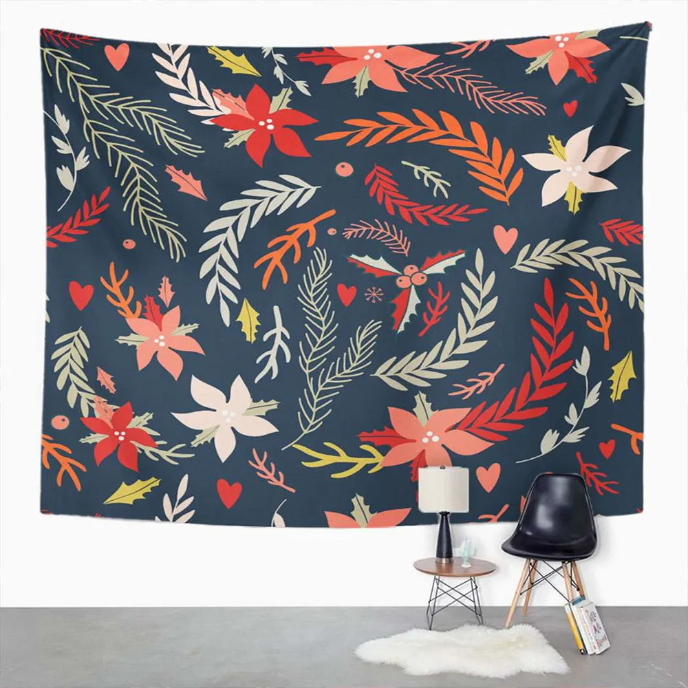 

Floral Tapestry Winter Christmas New Year Festive Home Dorm Decor Large Tapestry Wall Hanging Blanket For Living Room Bedroom