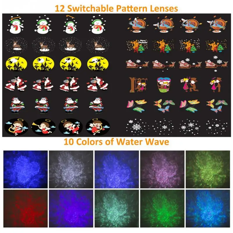 12 Patterns Double Tube Remote Control Rotating Led Wedding Party Landscape Holiday Christmas Projection Light Colorful New Year |