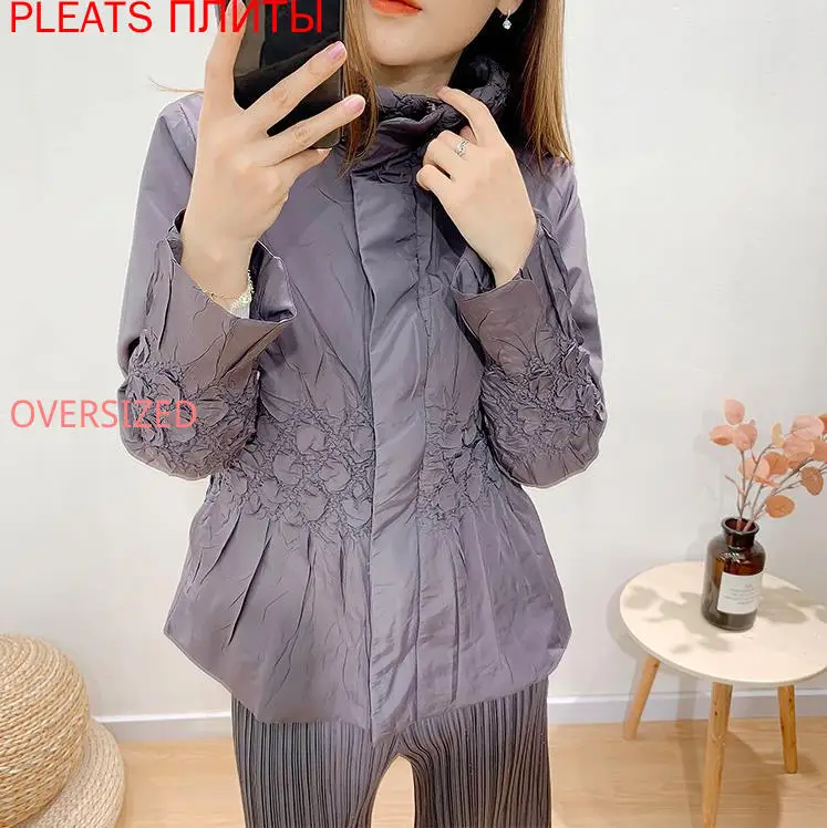 

Miyake Pleated Cotton Coat New Fashion Winter Temperament Short Style Versatile Thin Warm Windbreaker