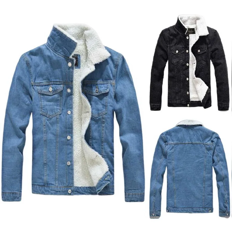 Lamb Fleece Denim Parkas Velvet Padded Coat Men's Light-Colored Cashmere Lamb Wool Jean Coat Denim Outwear
