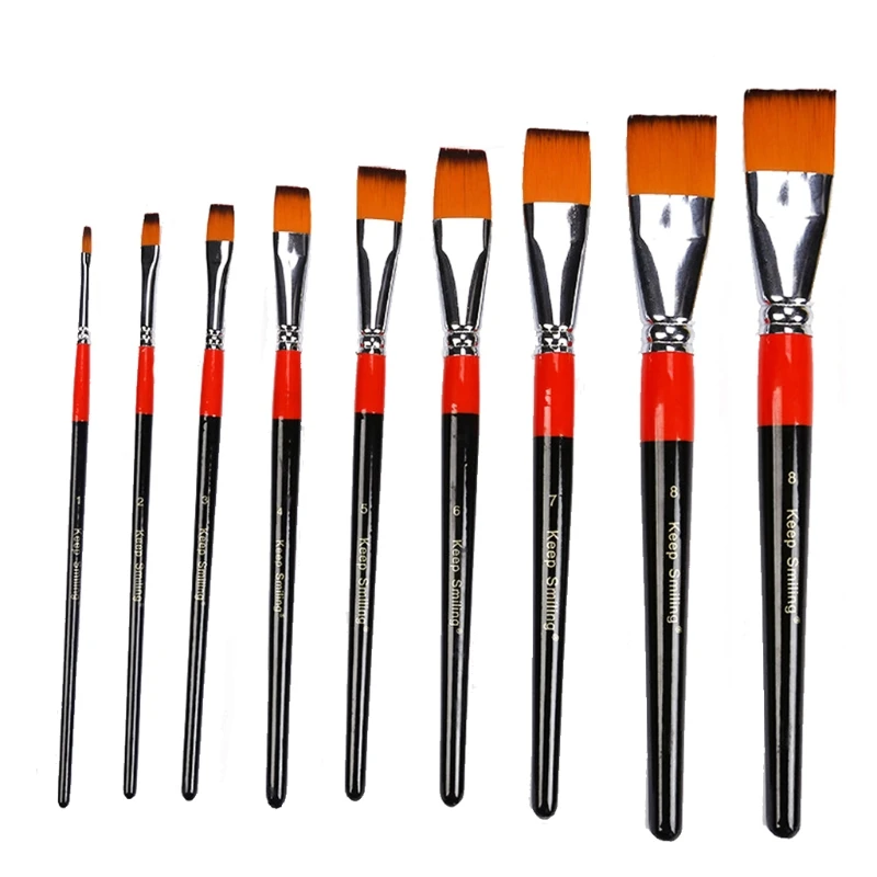 

G5AA 9Pcs/Pack Flat Brushes Set Ideal for Oil Watercolor Acrylic Gouache Painting