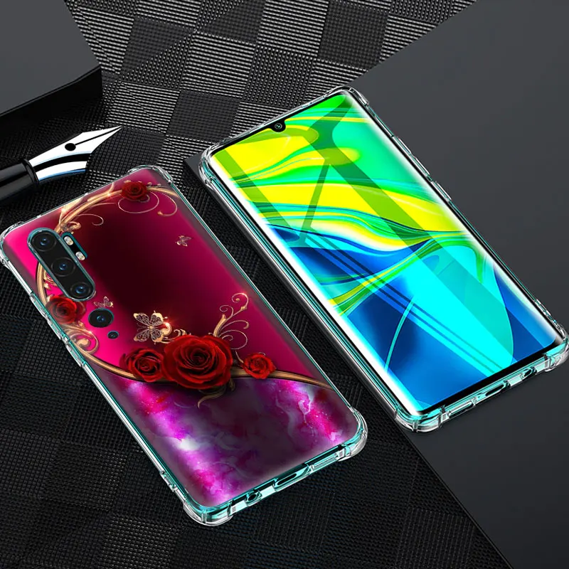 

Fashion Cover For Xiaomi Mi Note 10 Lite 9T Poco X3 NFC Capa For Mi CC9E Airbag Clear Phone Cases Crystal Flower