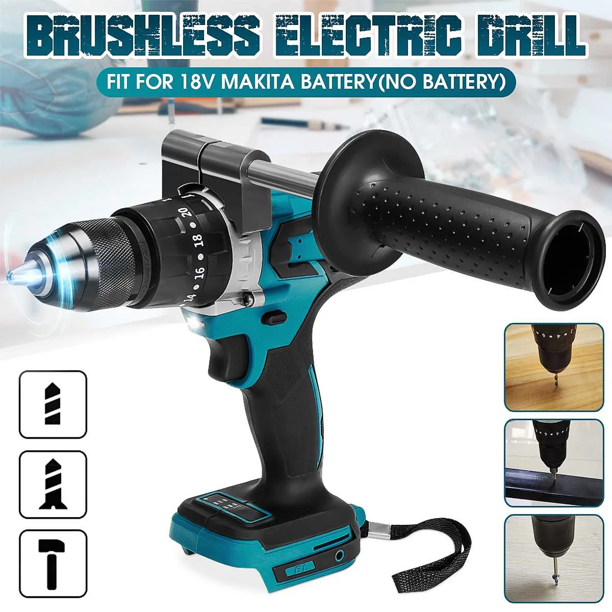 

520NM 13MM Brushless Cordless Drill 4000rmp 20 Torque With Impact 3 Function Mini Electric Power Tools Supports Makita Battery