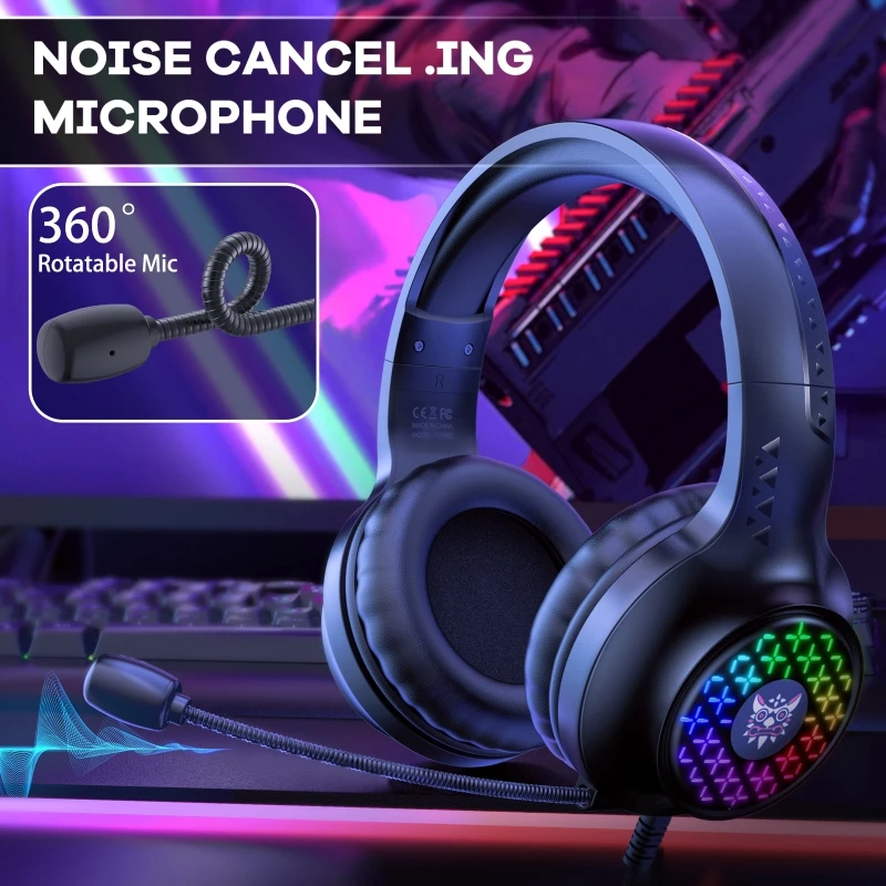 

Gaming Headset RGB Colorful Head Mounted Gaming Headset with Premium Microphone for Online Class Games Learning Working
