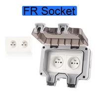 ip66 fr france standard waterproof outdoor wall power double socket switch for home garden 16a suitable large plug outlet