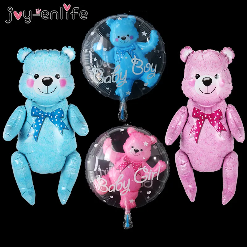 

1pcs Baby Boy Girl Blue Pink Bubble Ball in Ball Bear Ball Bear Foil Balloons Kids 1st Birthday Gender Reveal Baby Shower Decor