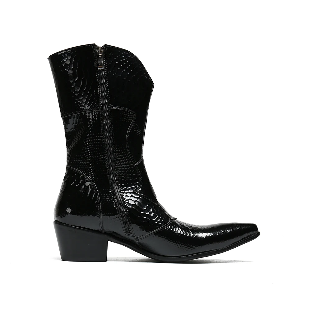 Ботинки мужские зимние из натуральной кожи с острым носком в ковбойском стиле| |