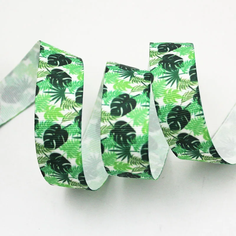 Лента в рубчик с зелеными листьями лента сделай сам бант для волос товары шитья 16