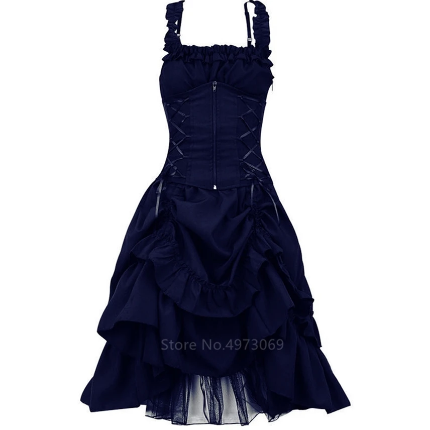 

New Halloween Carnival Costumes for Women Gothic Medieval Cosplay Pleated Solid Dress Waist Retro Middle Ages Victoria Clothing