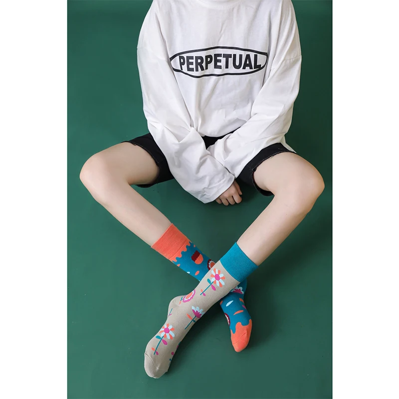 2022 Personality Cartoon AB Tide Fruit Flower Sun Moon Sports Long Tube Couple Pure Cotton Socks Creative Men and Women Socks