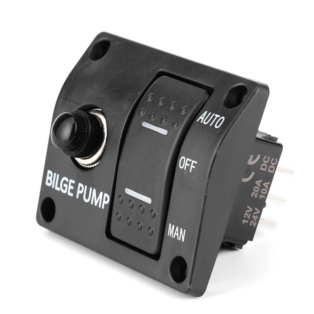 

3-Way Bilge Pump Switch Panel Auto/Off/Manual 12V 24V Bilge Pump Switch with LED Indicator Built-In 15A Circuit Breaker