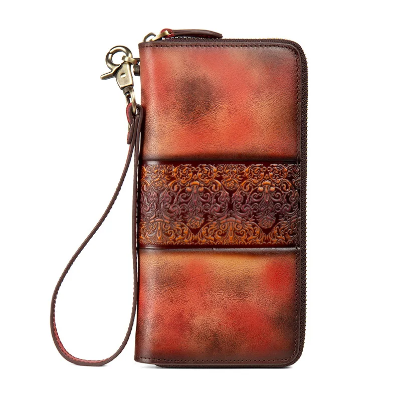 

Bestform Retro Women Wallet Card Holder 2020 New Hand Painted Genuine Leather Phone Purse Long Zipper Large Clutch Wallets