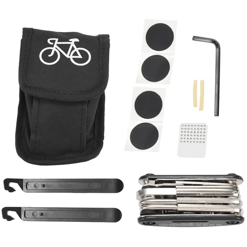 

Набор для ремонта велосипеда 16 в 1, деталь для ремонта, карманный набор инструментов для велосипеда, рычаг шины, самоклеящийся патч для велосипеда, et