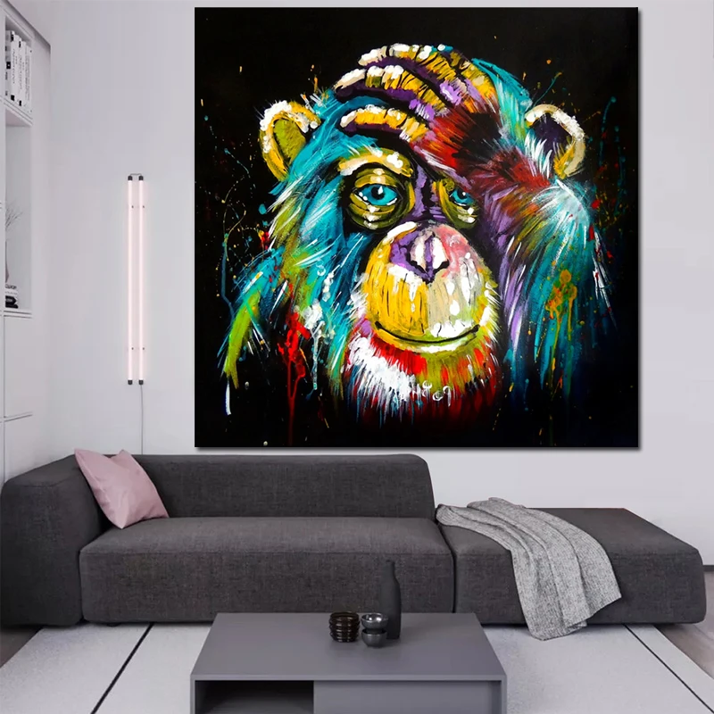 Красочная Картина на холсте с изображением мышления обезьяны животные плакаты