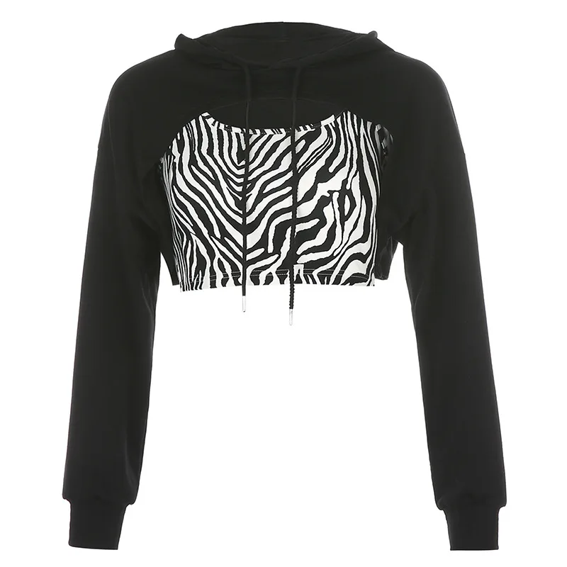 

Casual Loose Black Mini Hoodie Solid Smocking Streetwear Long Sleeve Pullover Two Pieces Autumn Hoodies 2 Women Clothes