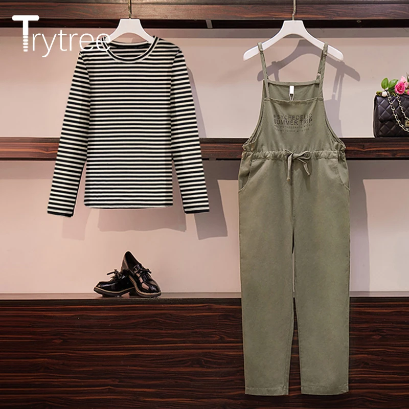 Trytree/2019 осенний женский костюм из двух предметов повседневные топы в полоску с