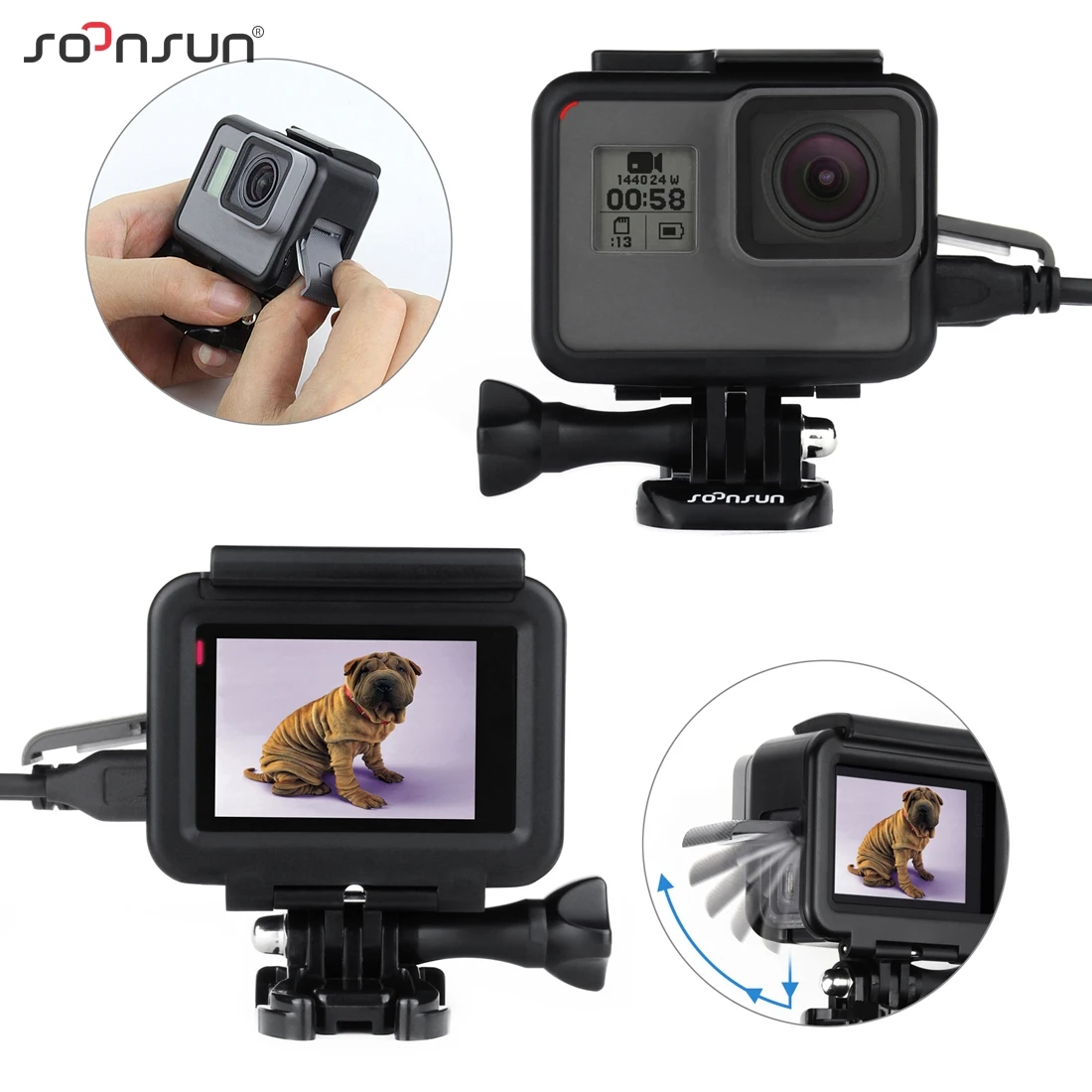 Защитный чехол SOONSUN для GoPro Hero 5/6/7 черный с креплением на корпус и фильтром