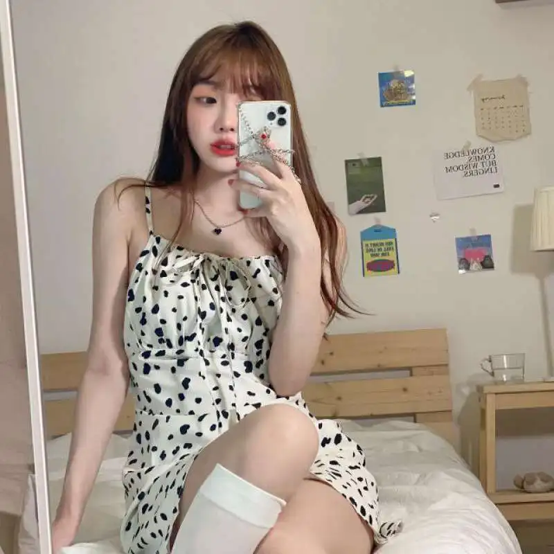 

2021 New one-piece Korean hot cow-print sling dress