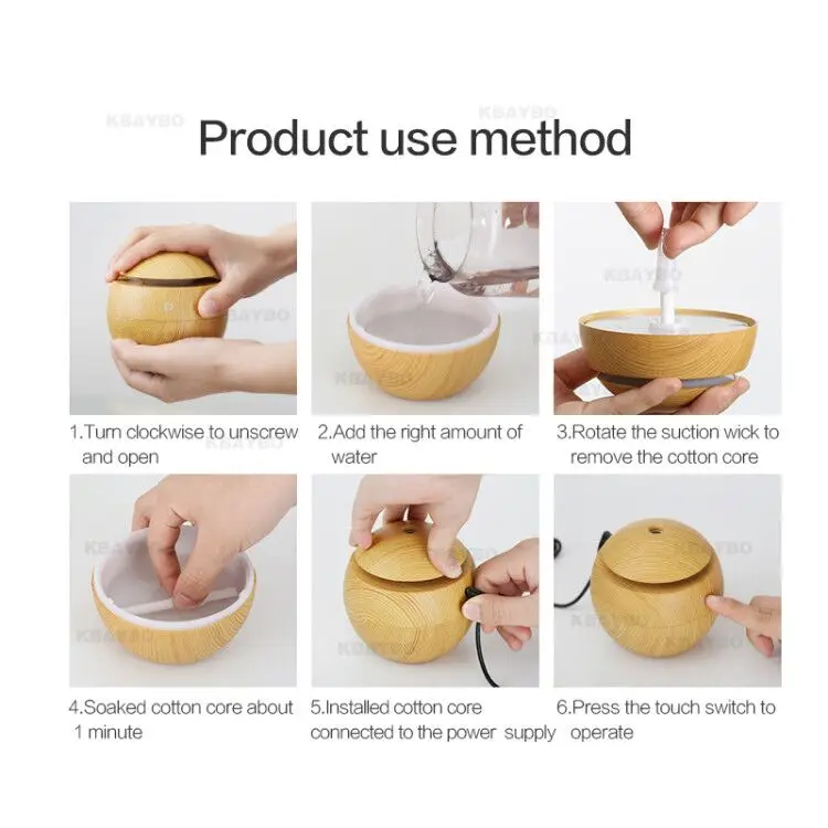 

KBAYBO 130ML Mini USB Aroma Essential Oil Diffuser Ultrasonic Mist Humidifier Air Purifier Change LED Night light