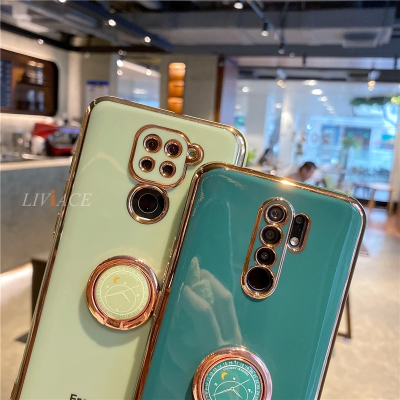 luxury plating silicone ring holder phone case for xiaomi redmi note 11 10 9 8 7 5 pro 8t redmi 9 9c 9a 8 stand coque cover free global shipping
