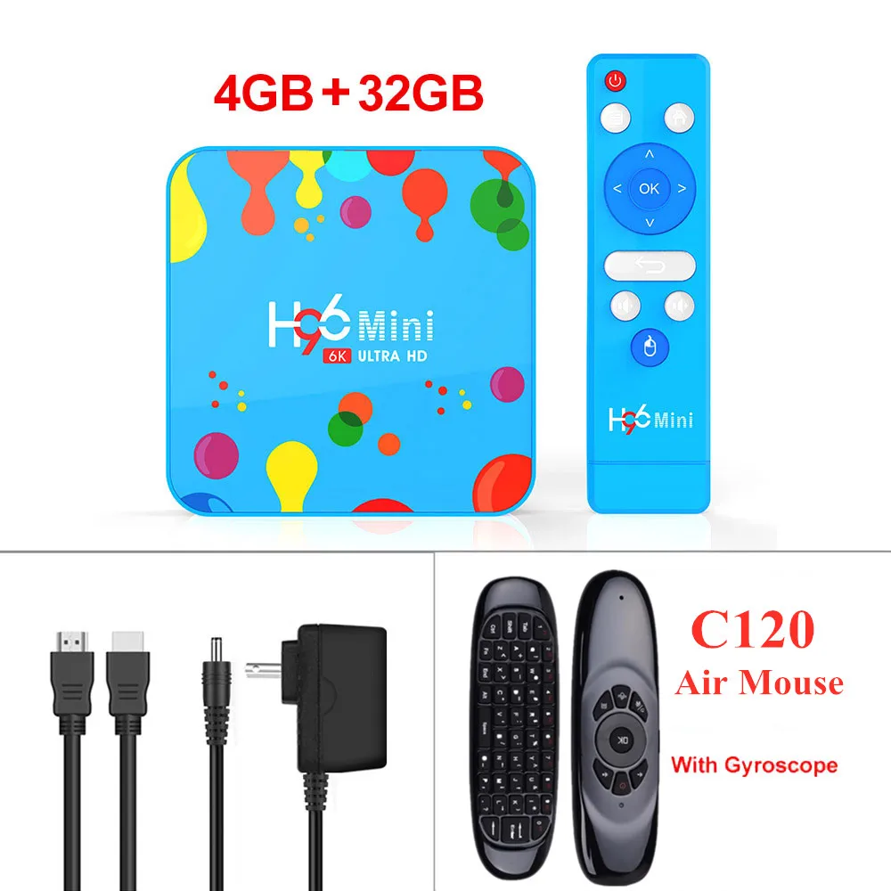 4G 32G C120 ТВ-бокс 4GB 128GB H96 Mini Android 9,0 tv box Allwinner H6 quad core 6K H.265 Wifi HD проигрыватель google Youtube телеприставка - Цвет: 4G 32G C120
