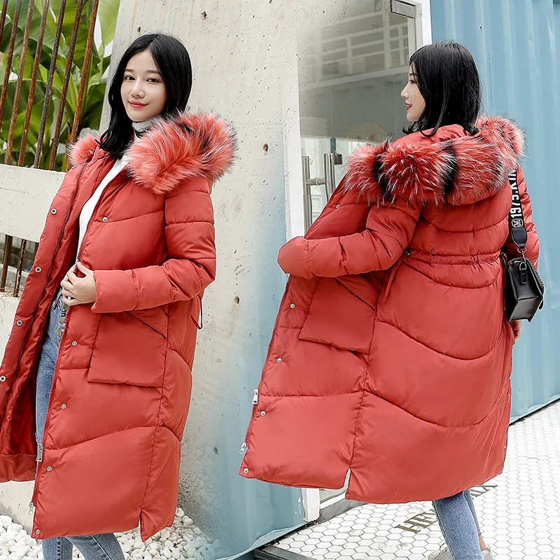 

2021 winter Fashion Parka Women Winter Coats Long Cotton Casual Fur Hooded Jackets Women Thick Warm Parkas Female Overcoat Coat