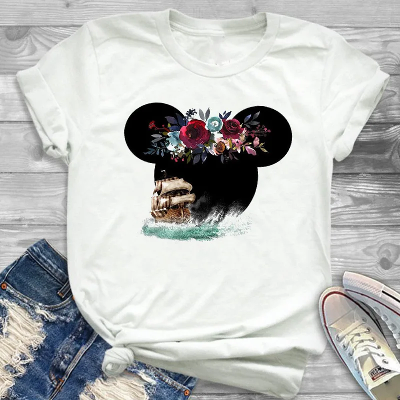 Винтажная футболка с цветочным принтом Micky Head Print женские милые топы в стиле
