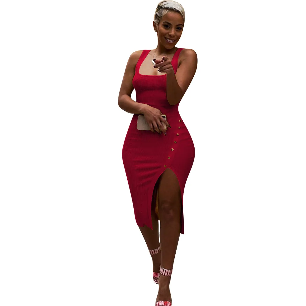 

2021 New Summer Women Sexy Strapless Sleeveless Solid Tank Sexy Bodycon Dress Vestidos De Verano