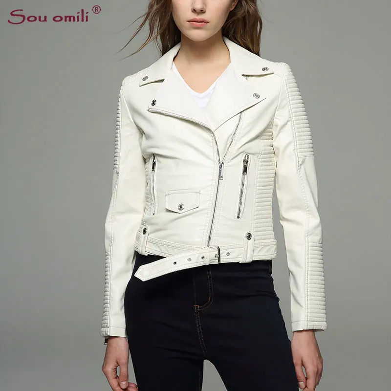 Женская кожаная куртка с заклепками Черная байкерская из искусственной кожи на