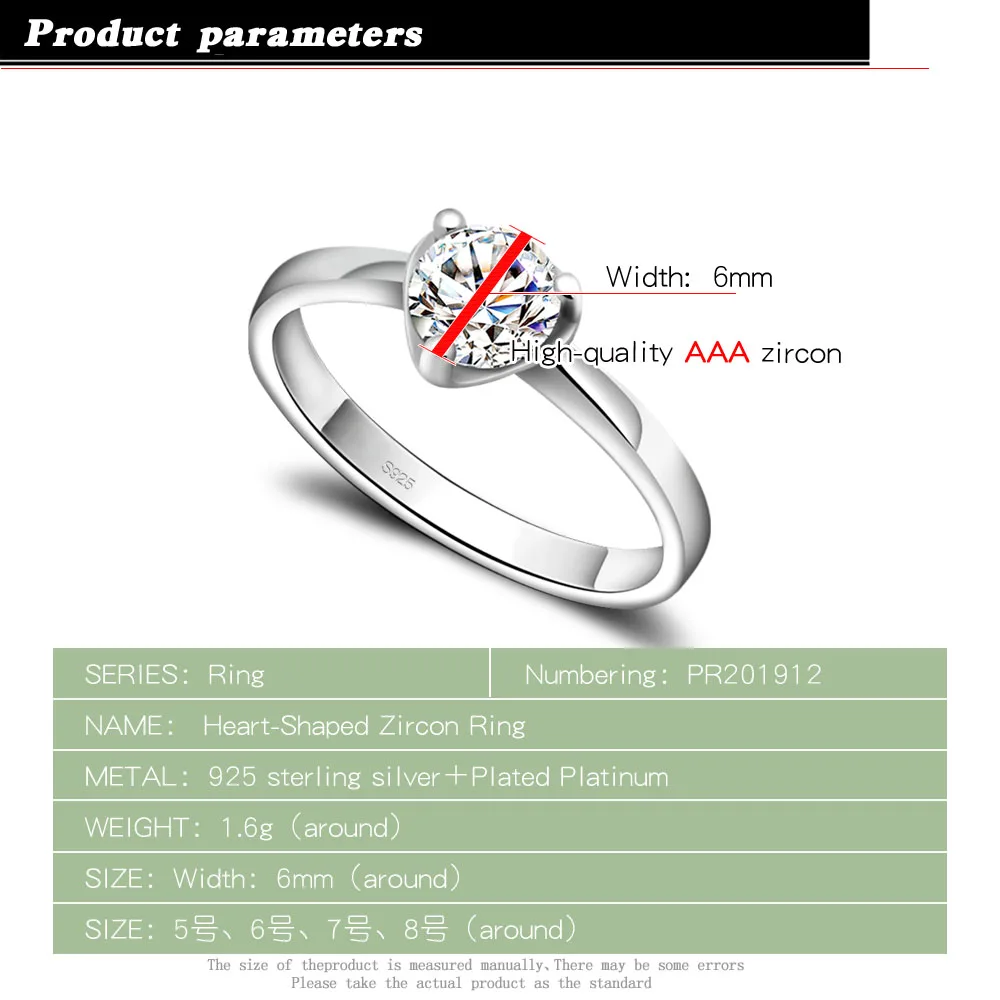 Классическое серебряное кольцо из циркона 925 пробы Серебряное женское