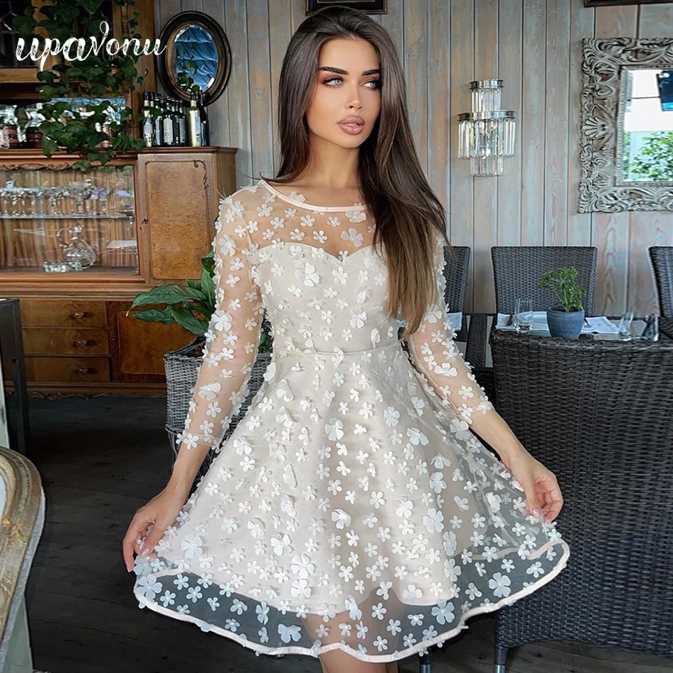 

Женское банкетное платье с длинным рукавом, элегантное мини-платье с цветочным принтом, весна 2022