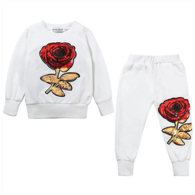 2020 новая весенне осенняя одежда с вышивкой и блестками для девочек топ розой +