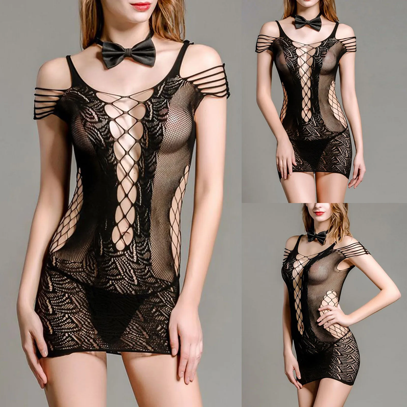 

Women Sexy Sling Buttock Net Dress Hollow Interest Underwear Sleep Bra Skirt Sling Buttock Net Dress Hollow Interest Underwear#G