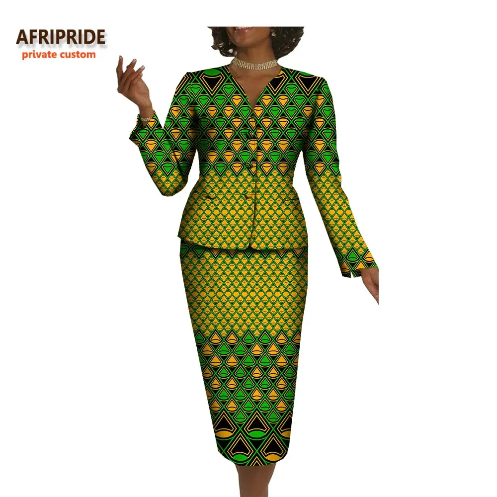 Afripride женский офисный Блейзер костюм Африканский принт AFRIPRIDE полный рукав однобортный Топ+ юбка-карандаш до колен A722657 - Цвет: 525J