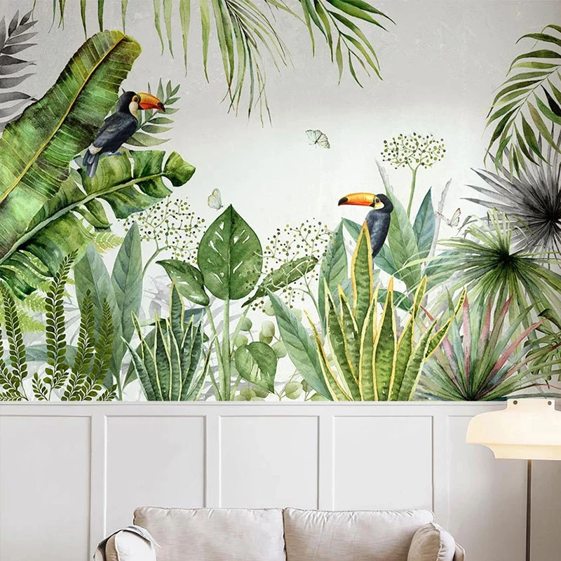 

Custom 3D Wallpaper For Walls Hand Painted Banana Leaf Flowers Birds Pastoral Mural Living Room Sofa Background Photo Wall Paper