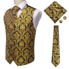 Новая модная мужская жилетка жилет Золотой жилет для мужчин 100% шелк жаккард цветочный Hanky запонки наборы формальная деловая куртка для вечеринки
