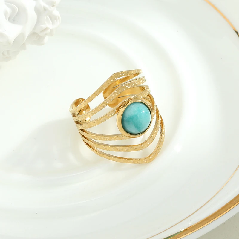 

Stainless Steel Layered Opening Ring Statement Natural Stone Adjustable Finger Rings for Women Bague Femme Party Wedding Jewelry